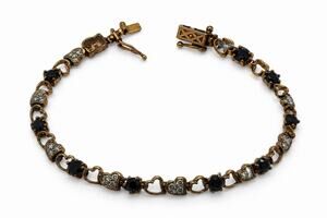 925 Sterling Silver Gold Plated Sapphire Heart Bracelet Size 7.5